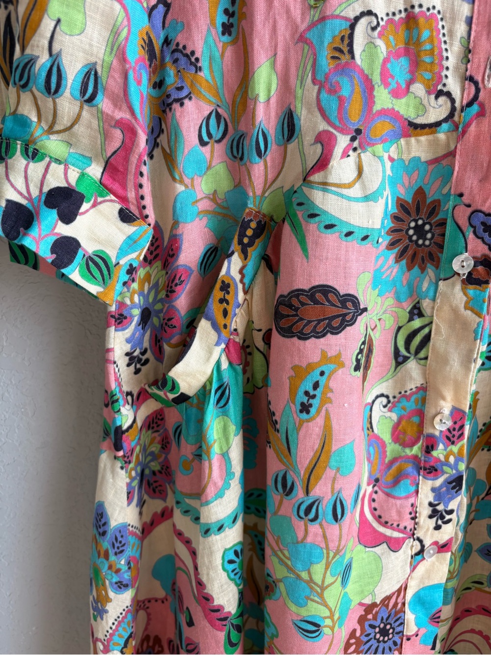 Anjuna Collection Embellished Floral Cotton Maxi Shirt Dress US12 Made in Italy - Picture 6 of 16
